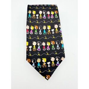 Peanuts Charlie Brown Snoopy Gang Woodstock Black Silk Necktie Comic Strip Mens